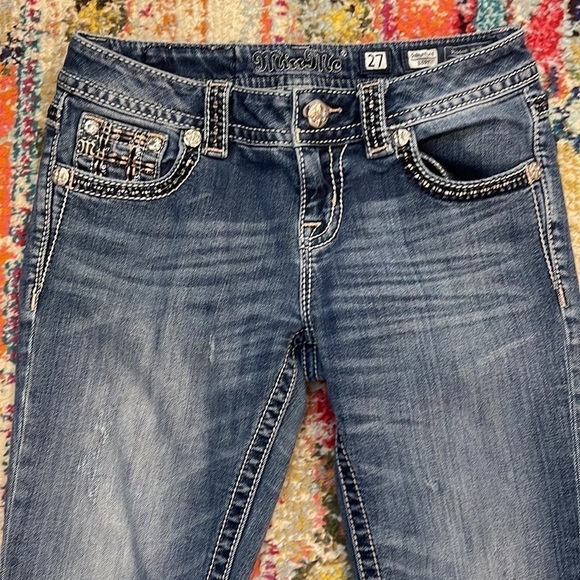 Miss Me Fleur De Lis Embroidered Y2K Low Rise Bootcut Jeans - Picture 7 of 16